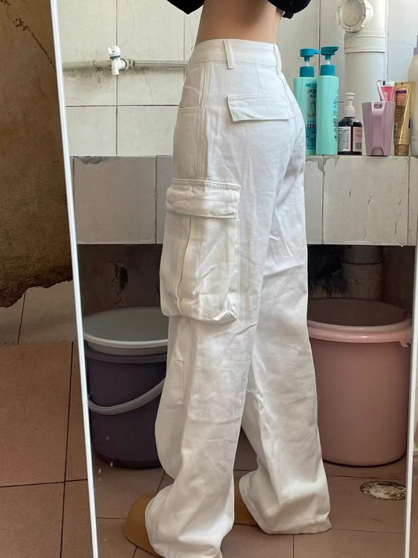Traperice s američkim retro dizajnom i plisiranjem, radničkog stila, unisex, ležernog uličnog stila, s višestrukim džepovima, ravni kroj