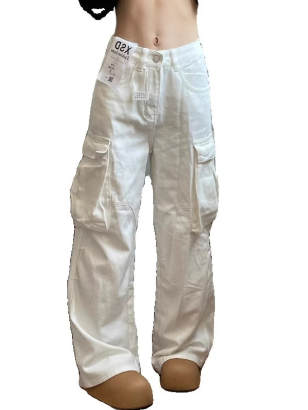 Traperice s američkim retro dizajnom i plisiranjem, radničkog stila, unisex, ležernog uličnog stila, s višestrukim džepovima, ravni kroj