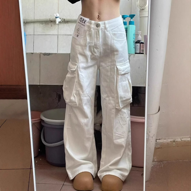 Traperice s američkim retro dizajnom i plisiranjem, radničkog stila, unisex, ležernog uličnog stila, s višestrukim džepovima, ravni kroj