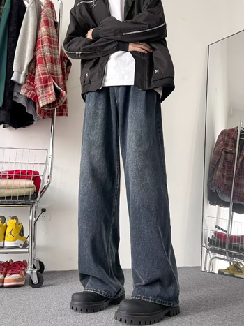 Férfi denim nadrág széles lábakkal, őszi retro stílus, laza szabás, karcsúsító hatás