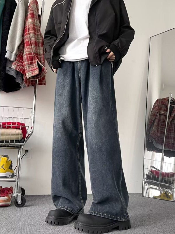 Férfi denim nadrág széles lábakkal, őszi retro stílus, laza szabás, karcsúsító hatás