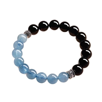 Unisex dvobojna narukvica s akvamarinskim kristalom i obsidianom, dar za godinu zodijaka, umjetni kristal