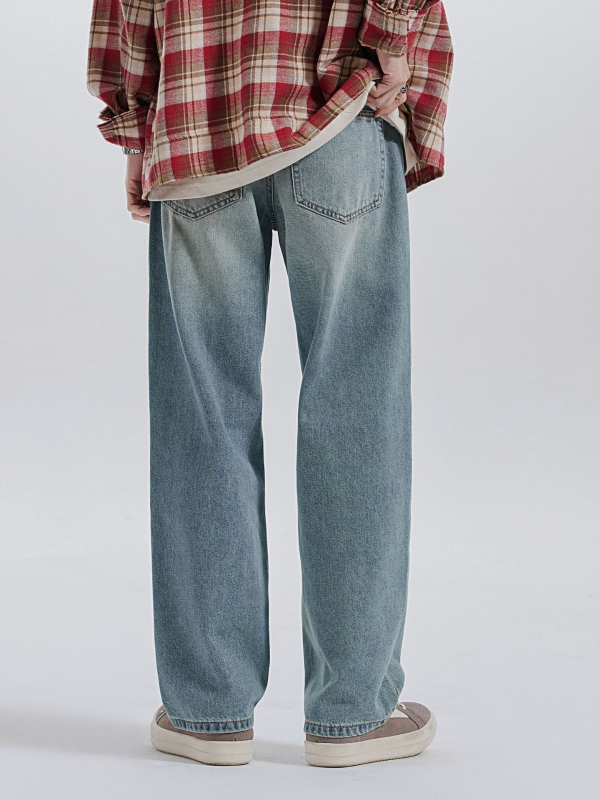 LKTM Férfi denim nadrág - Vintage mosott, Cat Whisker Fade, laza szabású egyenes szabás, középmagasság, zsebbészletek