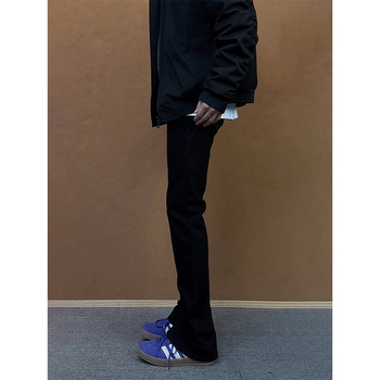 Cleanfit Fekete Willow Leaf Curved Knife férfiaknak, ősz, magas derekú, egyenes szárú denim nadrág