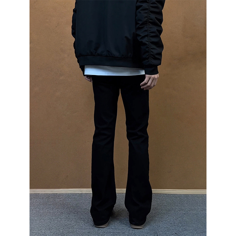 Cleanfit Fekete Willow Leaf Curved Knife férfiaknak, ősz, magas derekú, egyenes szárú denim nadrág