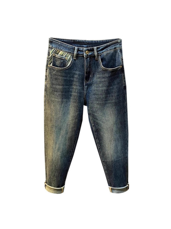 Minőségi férfi farmer 2025 hímzéssel, középmagas derekú, egyenes szabás, elasztikus, slim-fit