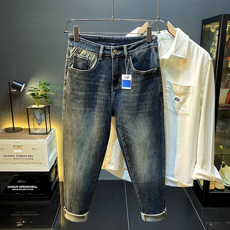 Minőségi férfi farmer 2025 hímzéssel, középmagas derekú, egyenes szabás, elasztikus, slim-fit