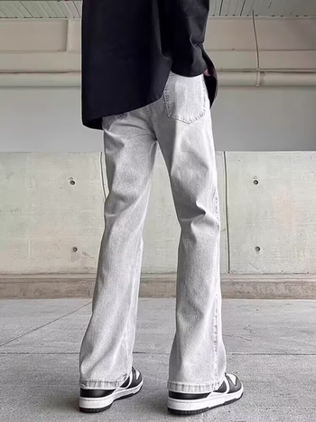 Férfi Smoky Gray farmernadrág, mikroflare, karcsú szabás, amerikai retro mosott hatás, egyenes szárú mindennapi nadrág