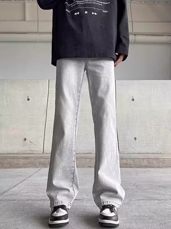 Férfi Smoky Gray farmernadrág, mikroflare, karcsú szabás, amerikai retro mosott hatás, egyenes szárú mindennapi nadrág