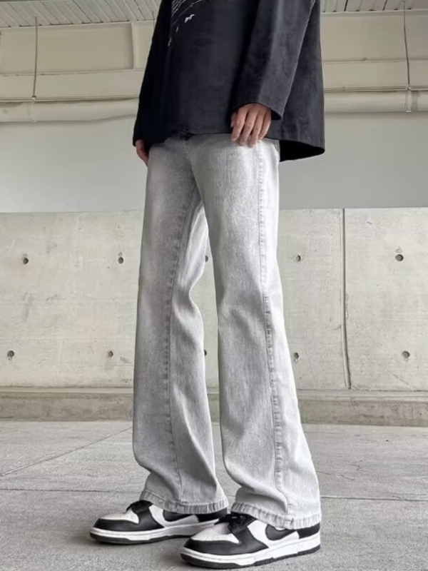 Férfi Smoky Gray farmernadrág, mikroflare, karcsú szabás, amerikai retro mosott hatás, egyenes szárú mindennapi nadrág