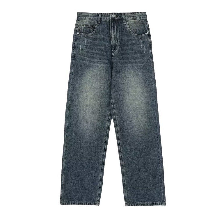 Férfi egyenes szabású farmernadrág, laza, denim casual retro stílusban, városi megjelenés