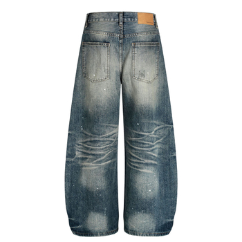 G6866 Férfi denimnadrág laza szabású, spray dizájn macskamintával, retro amerikai high street stílus
