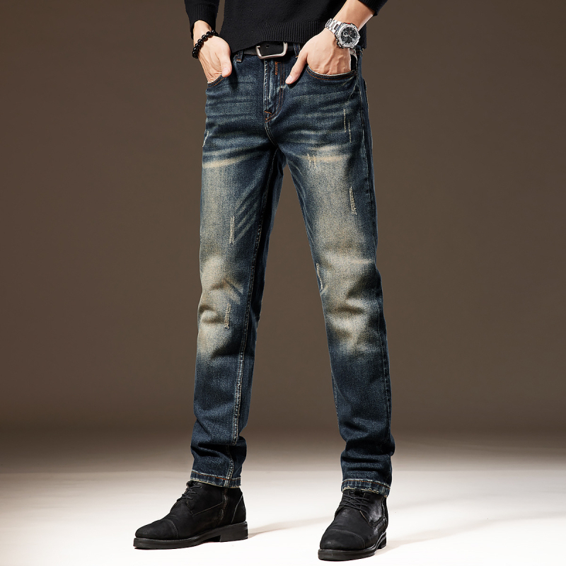 Muške traperice Slim-Fit s ravnim krojem, vintage isprane, teški denim, američka klasična