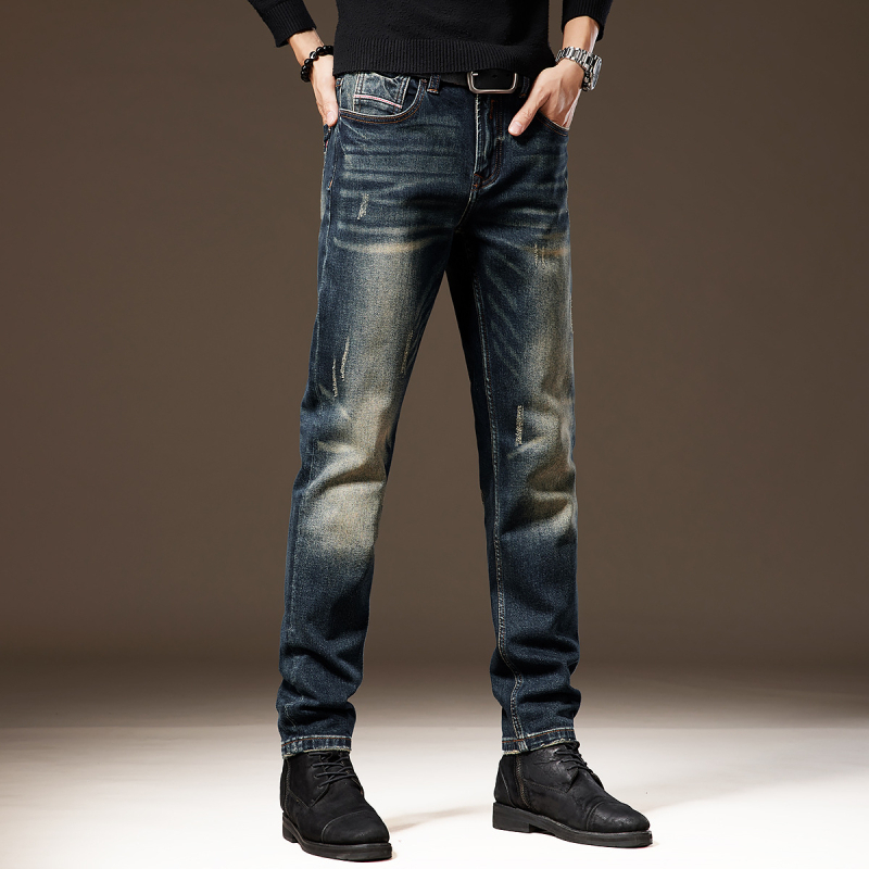 Muške traperice Slim-Fit s ravnim krojem, vintage isprane, teški denim, američka klasična