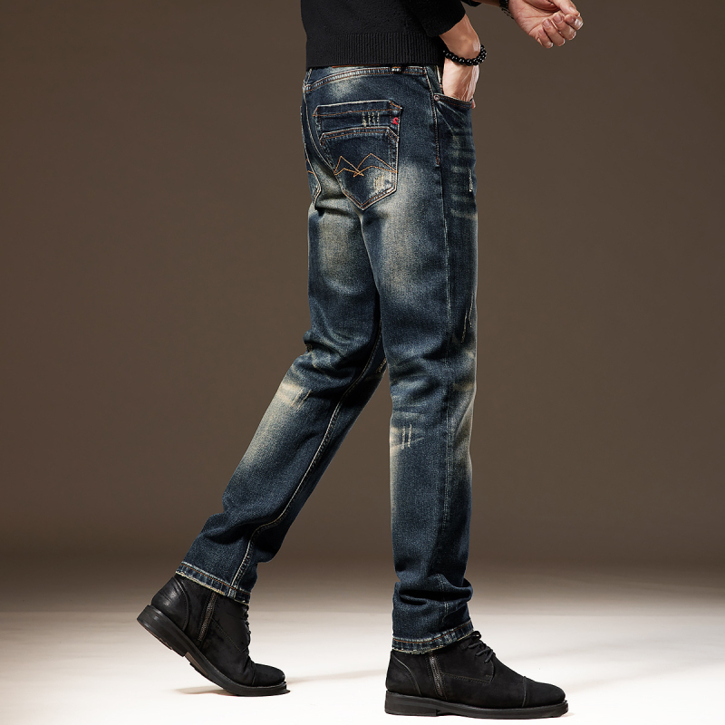 Muške traperice Slim-Fit s ravnim krojem, vintage isprane, teški denim, američka klasična