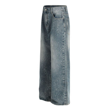L821 Uniszex denimnadrág, amerikai High Street stílus, retro dizájn gyémántmosott kék, laza szabású