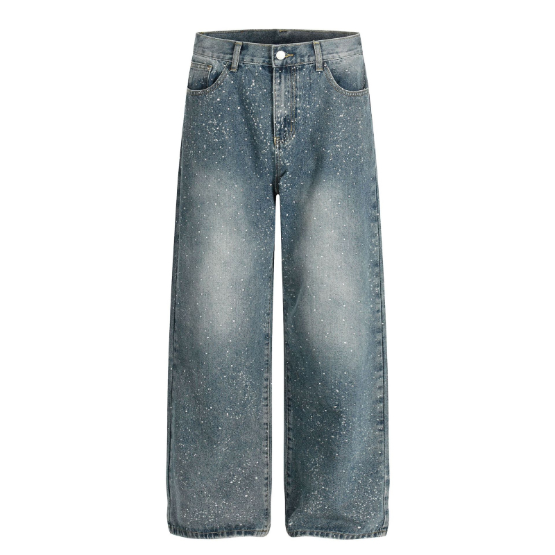 L821 Uniszex denimnadrág, amerikai High Street stílus, retro dizájn gyémántmosott kék, laza szabású