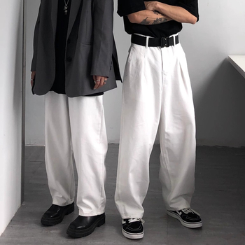 Muške bijele traperice od denima, plus veličina, oversize, široke nogavice, ravni kroj, japanski retro stil
