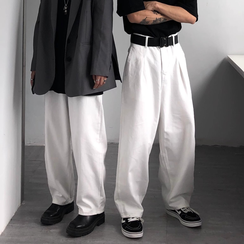 Muške bijele traperice od denima, plus veličina, oversize, široke nogavice, ravni kroj, japanski retro stil