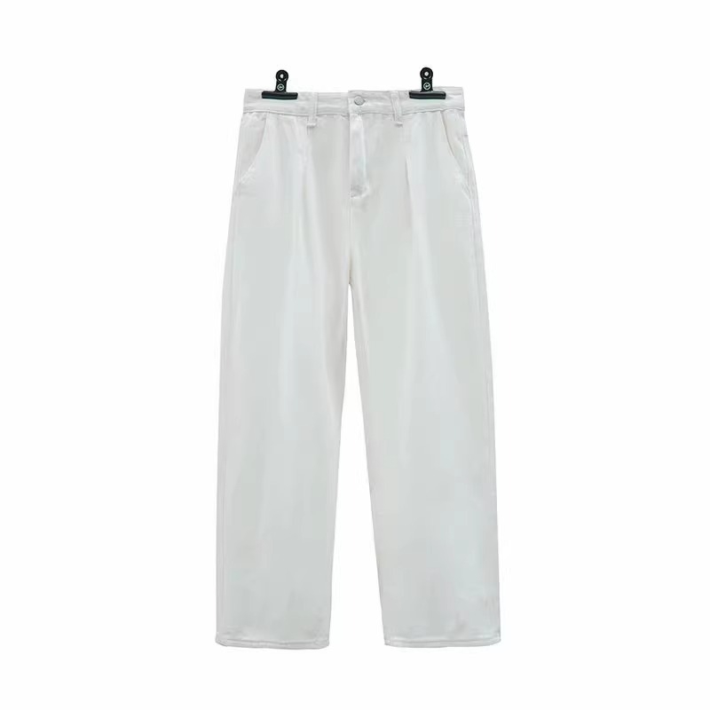 Muške bijele traperice od denima, plus veličina, oversize, široke nogavice, ravni kroj, japanski retro stil