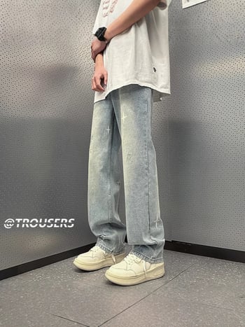 Isprane vintage muške traperice, ravnog kroja, slobodan kroj, američki gradski stil