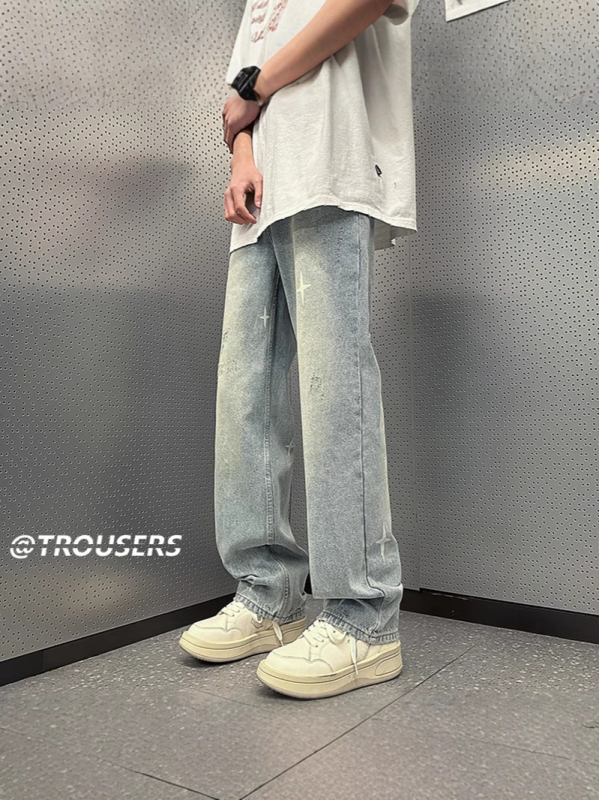 Isprane vintage muške traperice, ravnog kroja, slobodan kroj, američki gradski stil