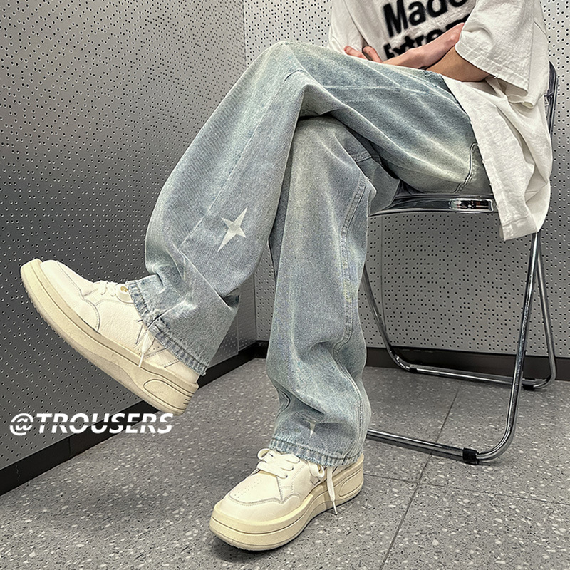Isprane vintage muške traperice, ravnog kroja, slobodan kroj, američki gradski stil