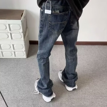 Mosott vintage denim nadrág bambuszcsíkokkal, férfiaknak – karcsú szabás, hosszú szárú, enyhe bővülés