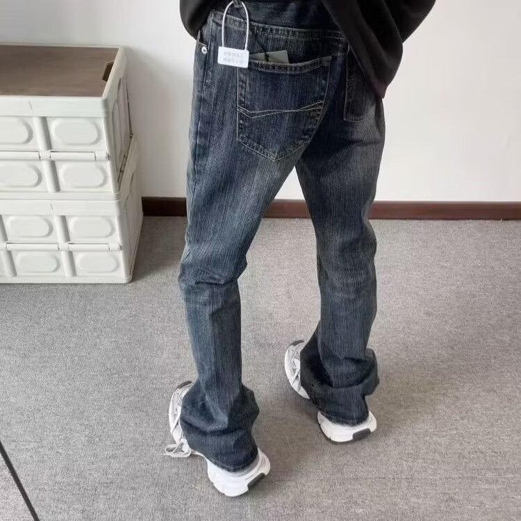 Mosott vintage denim nadrág bambuszcsíkokkal, férfiaknak – karcsú szabás, hosszú szárú, enyhe bővülés