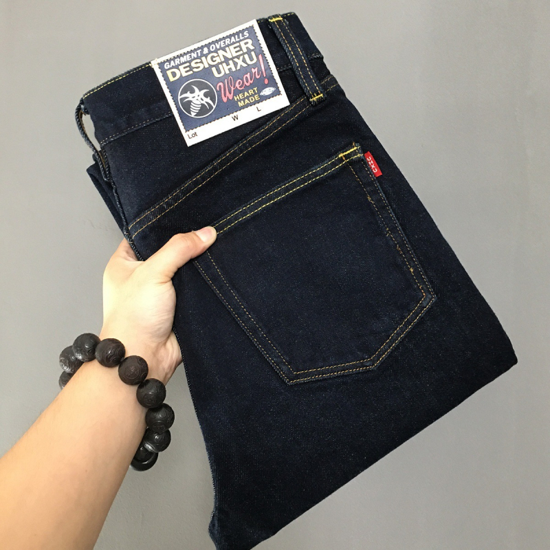 Muške traperice u prirodnoj boji, kolekcija 2025 jesen-zima, ležerni ravno krojenje, teški denim, casual retro stil