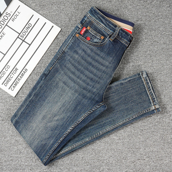 Férfi farmer denim hímzett mintával és nyomtatással, slim fit, szűk lábszárú, mindennapi és sokoldalú hosszú nadrágok ősz 2025