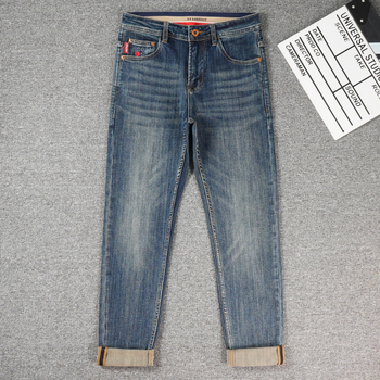 Férfi farmer denim hímzett mintával és nyomtatással, slim fit, szűk lábszárú, mindennapi és sokoldalú hosszú nadrágok ősz 2025