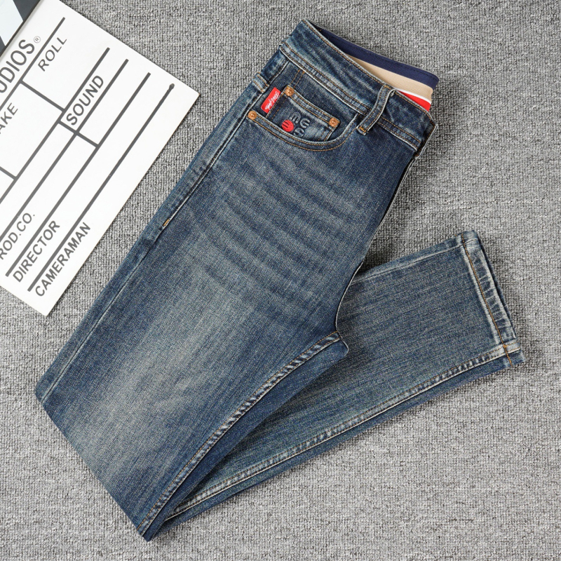 Férfi farmer denim hímzett mintával és nyomtatással, slim fit, szűk lábszárú, mindennapi és sokoldalú hosszú nadrágok ősz 2025