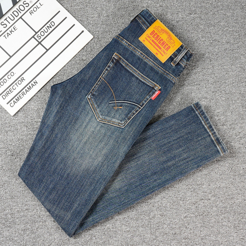 Férfi farmer denim hímzett mintával és nyomtatással, slim fit, szűk lábszárú, mindennapi és sokoldalú hosszú nadrágok ősz 2025