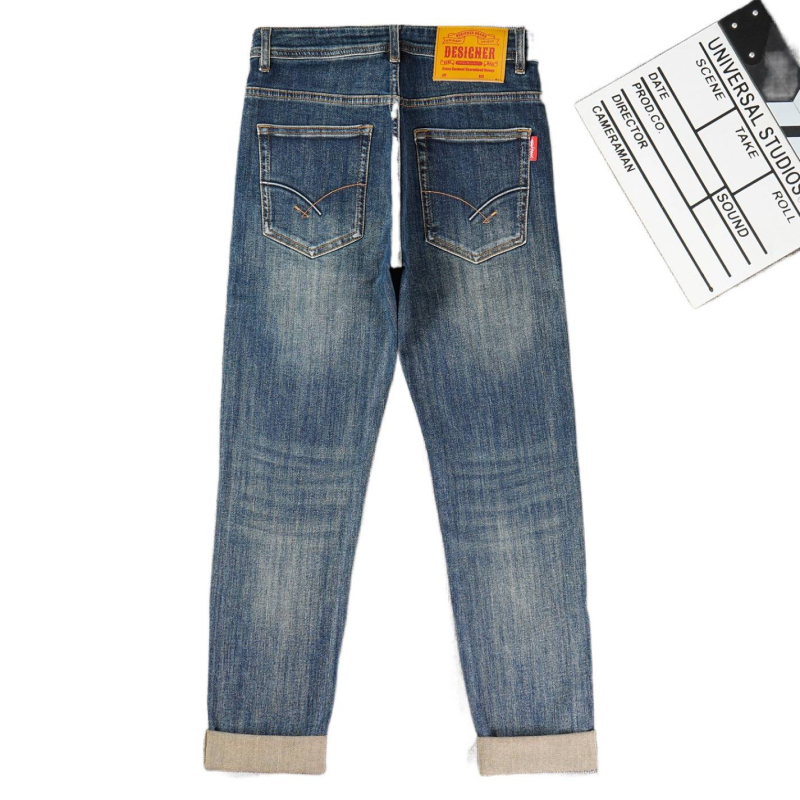 Férfi farmer denim hímzett mintával és nyomtatással, slim fit, szűk lábszárú, mindennapi és sokoldalú hosszú nadrágok ősz 2025