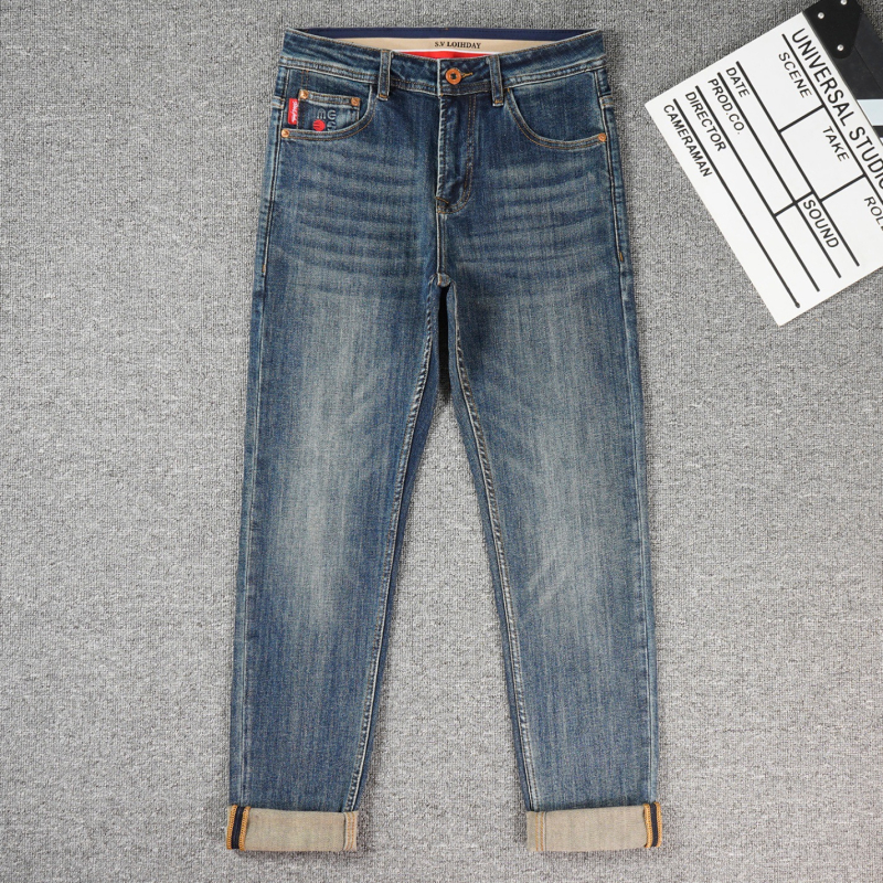 Férfi farmer denim hímzett mintával és nyomtatással, slim fit, szűk lábszárú, mindennapi és sokoldalú hosszú nadrágok ősz 2025