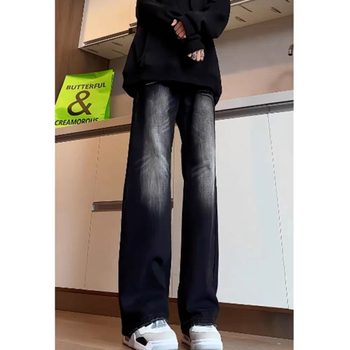 Férfi ősz denim nadrág, laza szabású, mikro‑flare, egyenes szárú, középmagas derekú, cipzár, pamut‑polyészter keverék