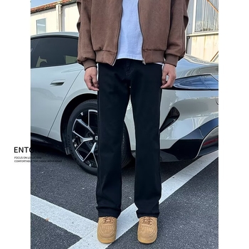 Džins hlače s američkim retro štihom za visoke muškarce – tamno crne, uski straight kroj bootcut