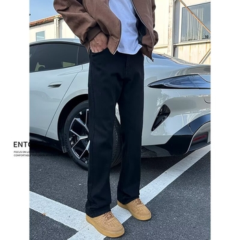 Džins hlače s američkim retro štihom za visoke muškarce – tamno crne, uski straight kroj bootcut