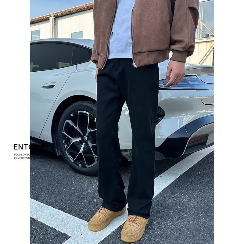 Džins hlače s američkim retro štihom za visoke muškarce – tamno crne, uski straight kroj bootcut