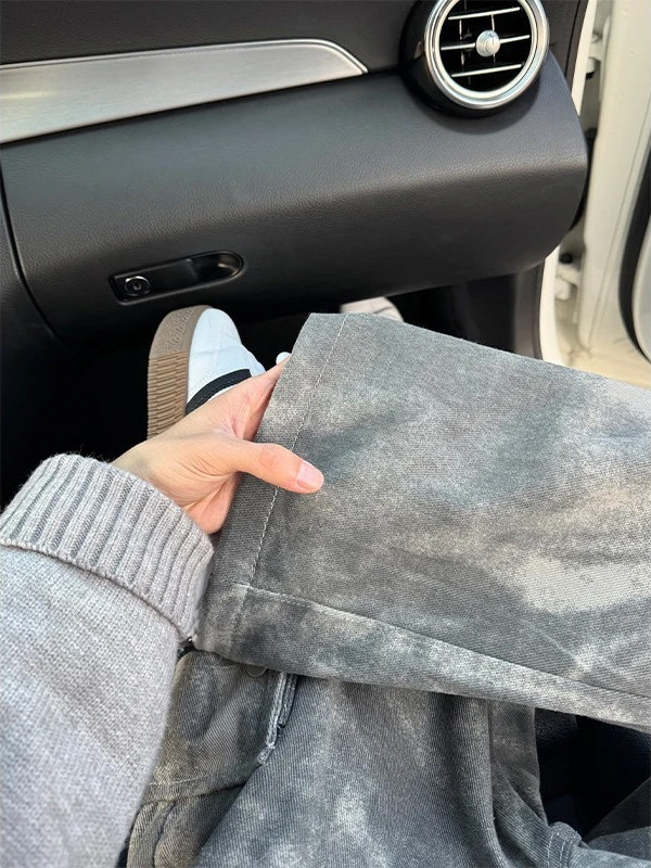 Férfiaknak szóló amerikai stílusú munkás farmer, egyenes szár, denim, egész éves viselet, slim-fit, dekonstrukciós patchwork és ívelt szegély