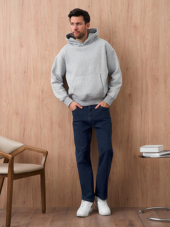 Férfi elasztikus farmer denim, Slim Straight szabás, cropped hossz, egyszínű őszi modell