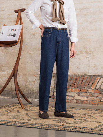 Férfi elasztikus farmer denim, Slim Straight szabás, cropped hossz, egyszínű őszi modell