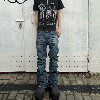 Férfi farmernadrág tavasz-ősz, plusz méret, magas elasztikusság, slim fit, egyenes szár, mikro-flare