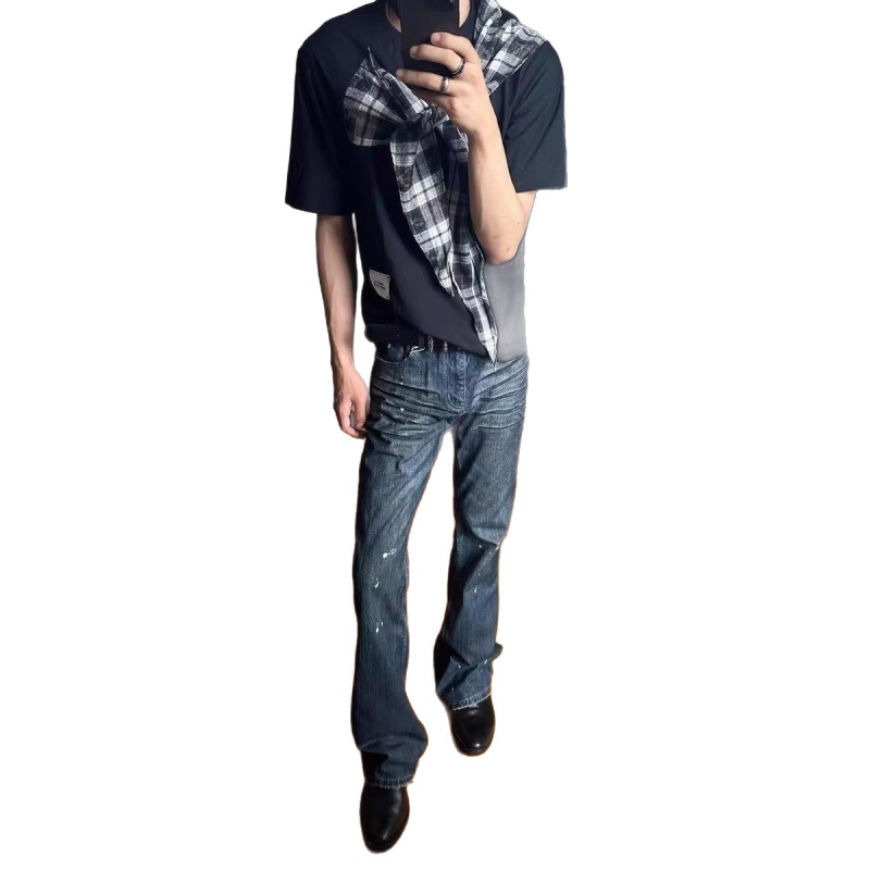 Férfi farmernadrág tavasz-ősz, plusz méret, magas elasztikusság, slim fit, egyenes szár, mikro-flare