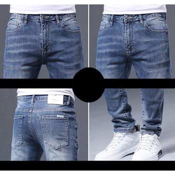 Férfi slim-fit farmernadrág, elasztikus és puha, sokoldalú, egyenes szabású, mindennapi viselet