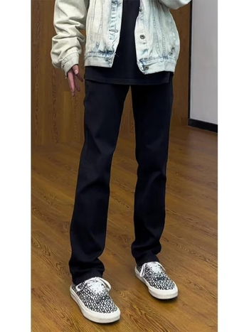 Fekete férfiak nagy méretű retró farmernadrág, sztreccses denim, egyenes szabás, amerikai utcai stílus