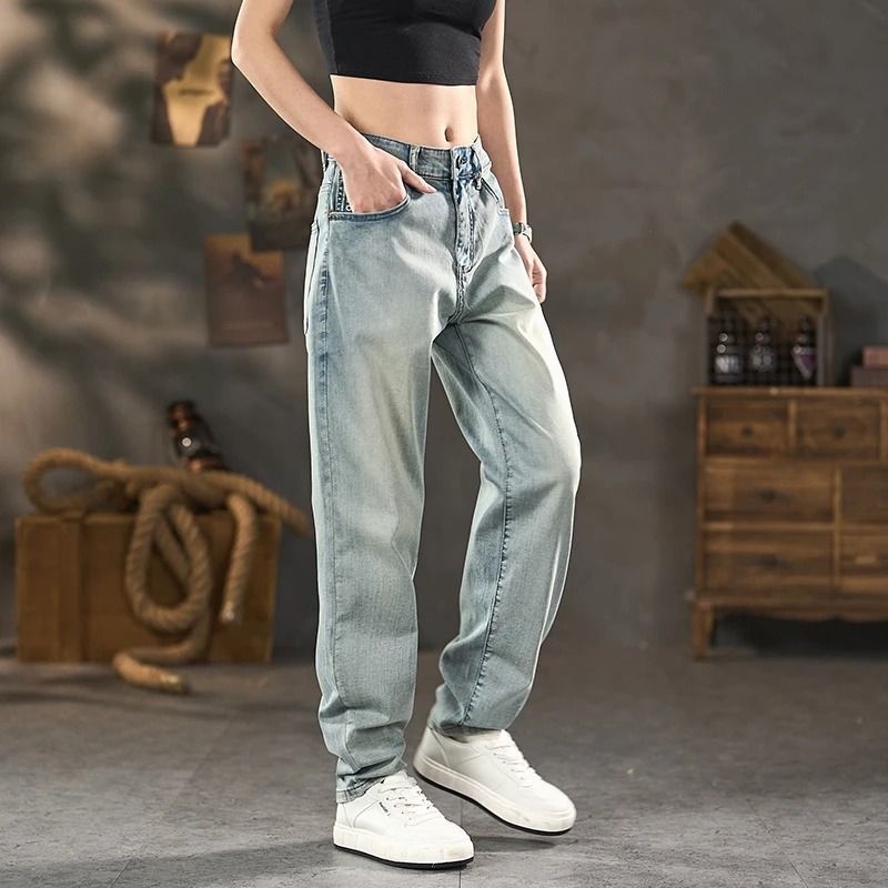 Tavaszi férfi farmer, egyenes szabású, retro, mindennapi, légáteresztő, stílusos, sokoldalú, slim-fit