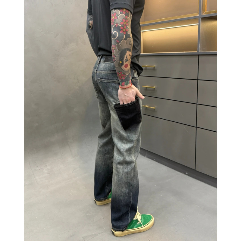 Férfi tavaszi farmer: új divat, kényelmes, sokoldalú gradient effekt, Slim-Fit, egyenes szárú