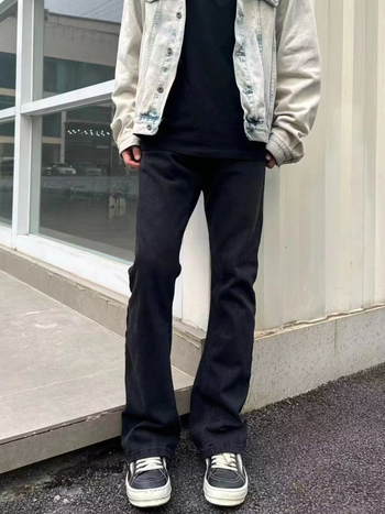 Crne traperice od denima s mikroflareom – ravni kroj, ležerni slim fit, američki stil, unisex